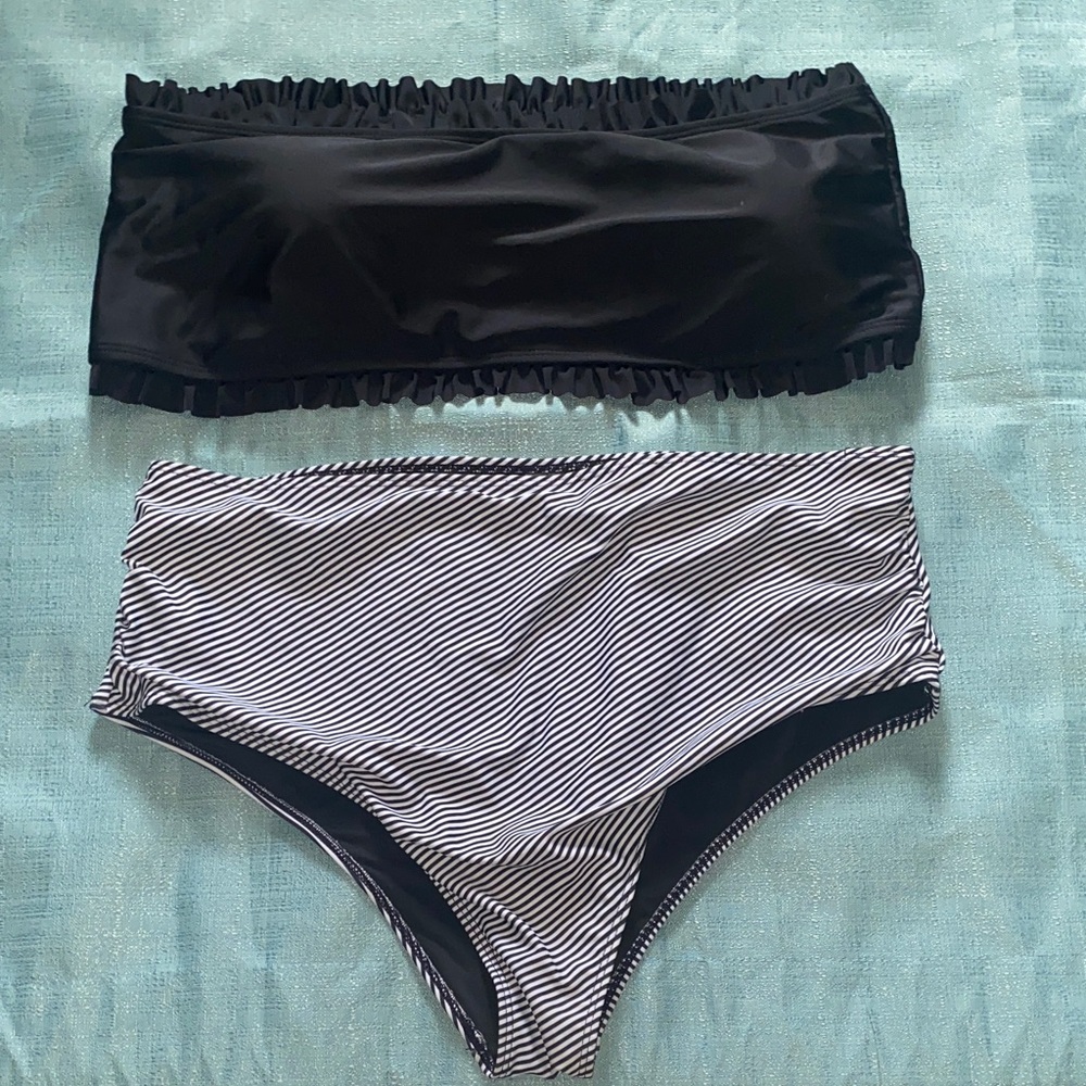 SHEIN Black and White Striped Bikini Set